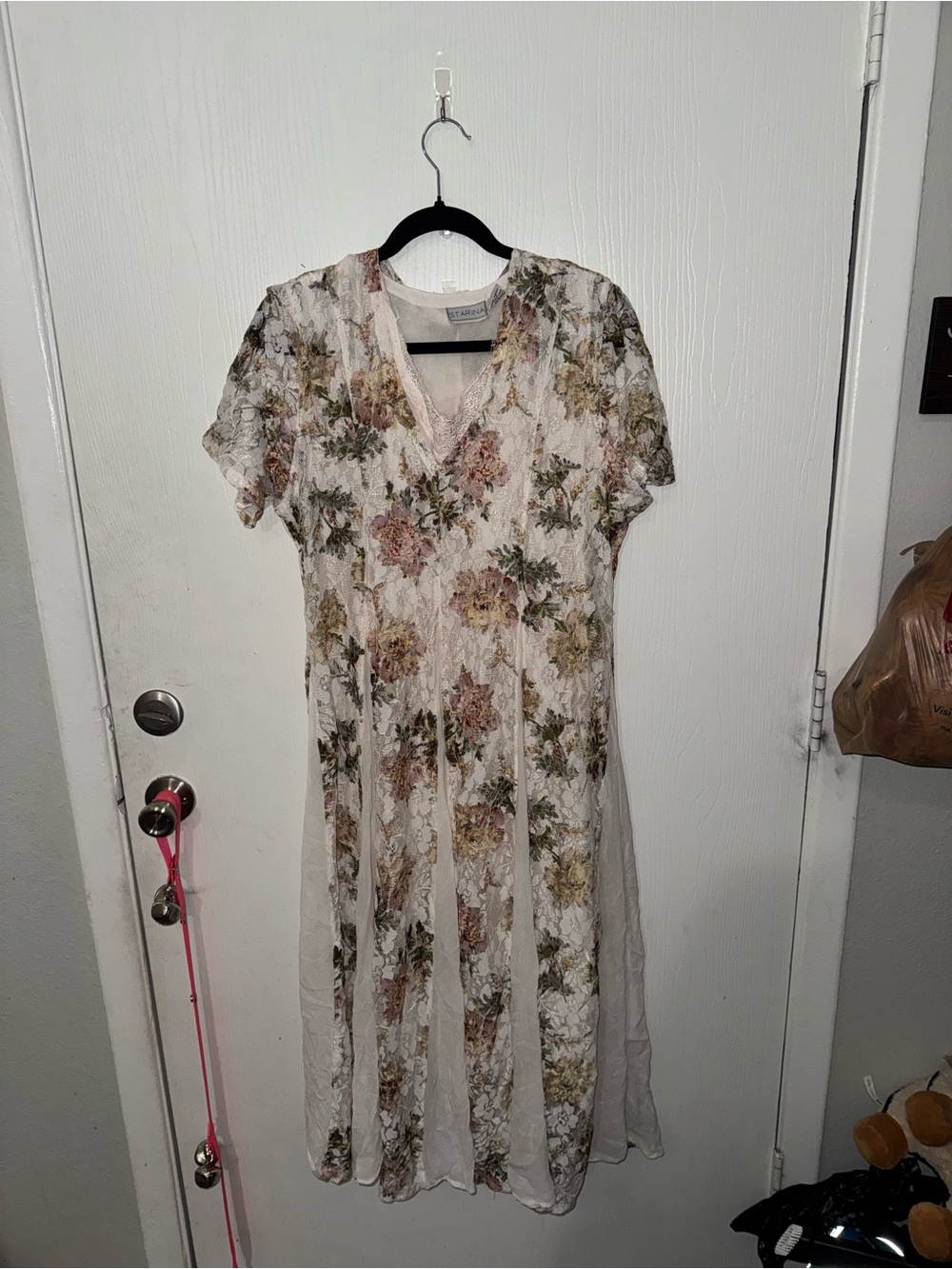 Vintage Starina Women’s Floral Lace Maxi Dress Cottagecore Romantic Boho V-Neck